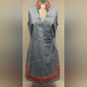 Sold. Sail To Sable Marina Shift Dress Striped Sleeveless Blue & White Small.